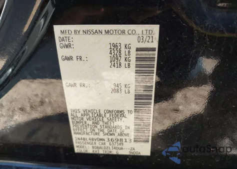 2021 Nissan Altima S Fwd from USA, damaged, VIN 1N4BL4BV0MN369813